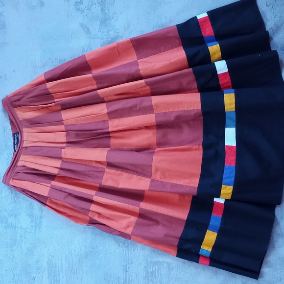 Vintage Michel Harcourt Paris Women's Skirt Orange Block Pattern - Picture 3 of 11